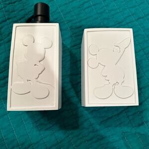 NWT Disney HOME Debossed Mickey Figure Lotion Soap Pump & Toothbrush Stand Set
